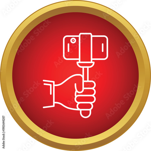Hand holding a mobile phone on a monopod device in a red circle