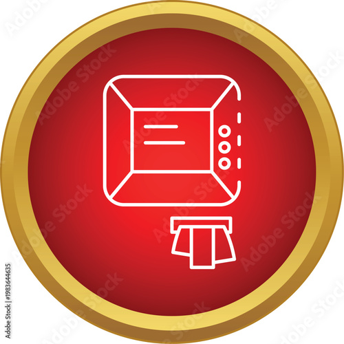 Automated teller machine with money coming out on a red button