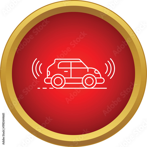 Self driving car icon with sensing waves, representing smart vehicle technology