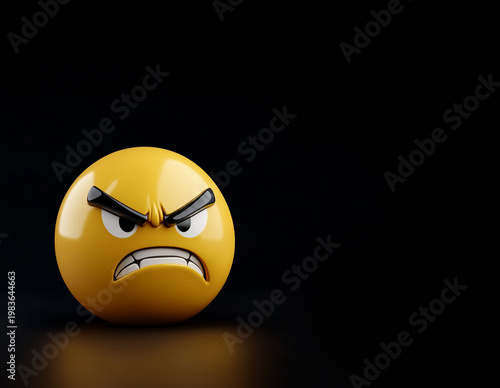 Angry emoji face isolated on black background representing frustration and negative emotion