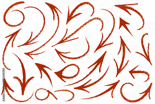 Abstract background of swirling and pointing reddish orange arrows