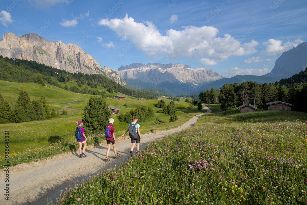 Obraz premium Family trip in the Odles Group, Dolomites, Alps, Italy