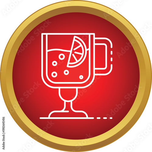 Warm winter beverage with a lemon garnish set in a red circle