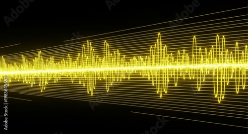 Glowing Yellow Digital Audio Waveform Visualization.