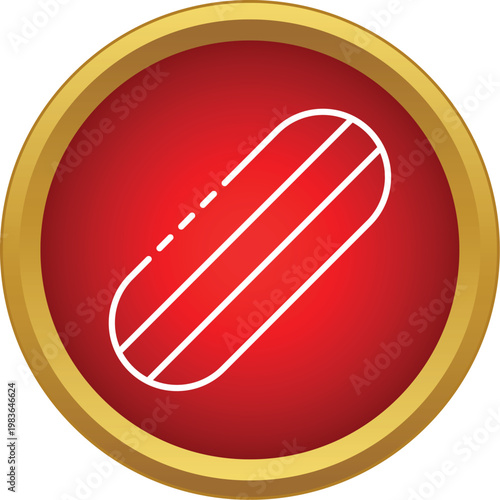 Eclair confectionery outline in a red circle with gold border