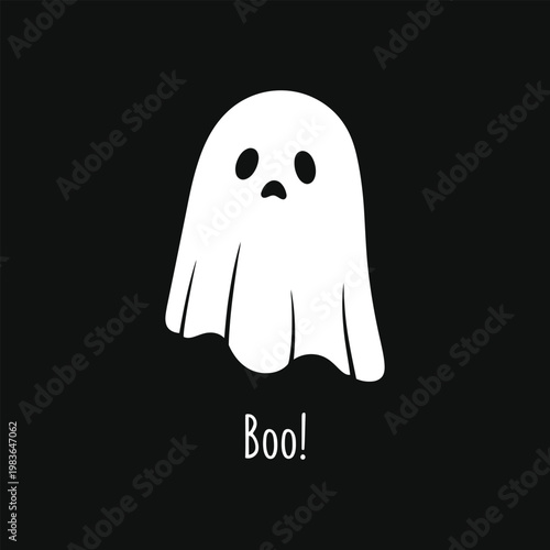 Simple ghost saying Boo minimal Halloween t‑shirt design on black