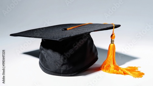 Graduation Cap With Orange Tassel Placed on a Plain Background Showing the Si...