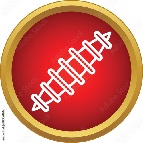 Single continuous surgical suture outline on a red circular badge with gold trim