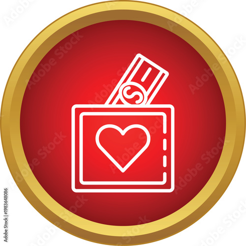 Donation box for charity fundraising with a heart symbol and money bill