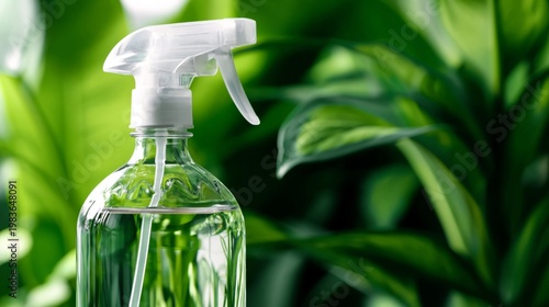 Spray Bottle With Water Among Green Plants in a Garden Setting During the Day...