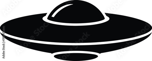 Black silhouette of a classic flying saucer UFO on white background alien extraterrestrial