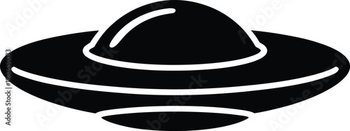 Black Silhouette of a Classic Flying Saucer UFO on White Background alien spaceship