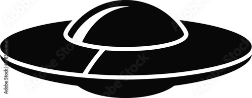 Black silhouette of a classic flying saucer with a domed top alien spaceship