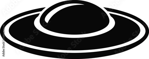 Black Silhouette of a Flying Saucer on White Background alien extraterrestrial