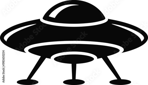 Black silhouette of a flying saucer spaceship with three landing legs alien extraterrestrial