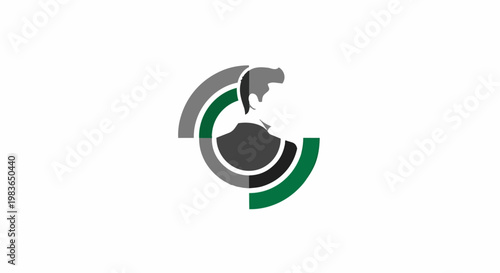 Graphic designer creates an illustration of a globe with green and grey curved lines.