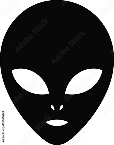 Black Silhouette of an Alien Head with Large Eyes and Small Mouth extraterrestrial face