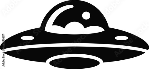 Detailed black silhouette of a classic flying saucer with cockpit detail alien spaceship