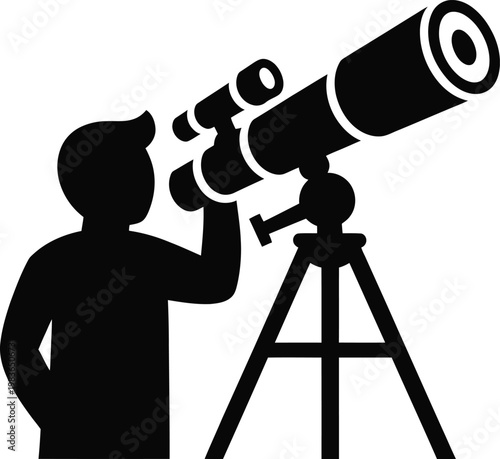 Silhouette of a Person Looking Through a Telescope at Night Sky astronomy stargazer