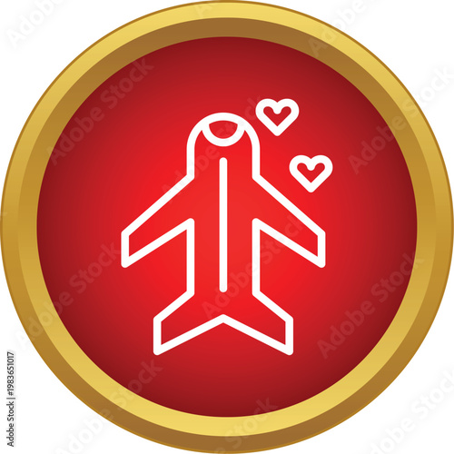 Airplane with hearts representing romantic travel or honeymoon flight