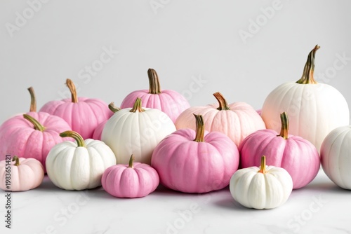 Colorful Pumpkins Stacked Together in a Display for Autumn Decoration