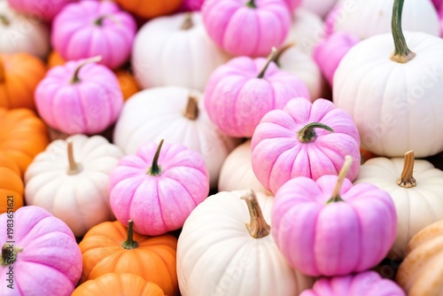 Colorful Pumpkins Arranged on a Table for Autumn Season Decoration