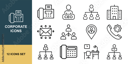 Corporate office structure communication business line icon set