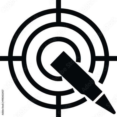 Gun pistol revolver bullet target icon in black flat and line style vector illustration, shooting aim crosshair ammunition symbol pack, weapon firearm design