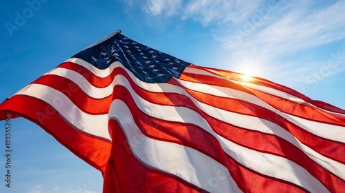 Waving Flag Under Clear Sky During Sunset, Symbolizing National Pride and Unity