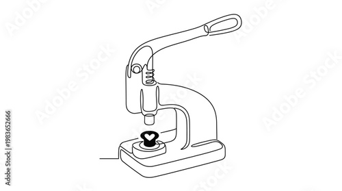 Grommet Machine Eyeletting Tool Continuous Line Drawing With Heart Hole Minimal Monoline Craft Vector Illustration