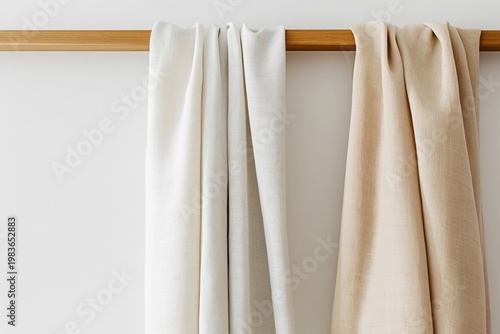 Curtains Hanging on a Wooden Rod in a Bright Indoor Space During the Day