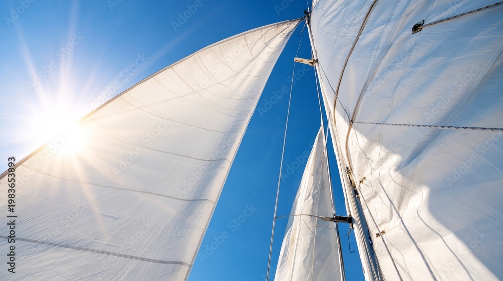 Fototapeta premium Sails Catch Wind Under Bright Sun in Clear Blue Sky During Sailing Activity