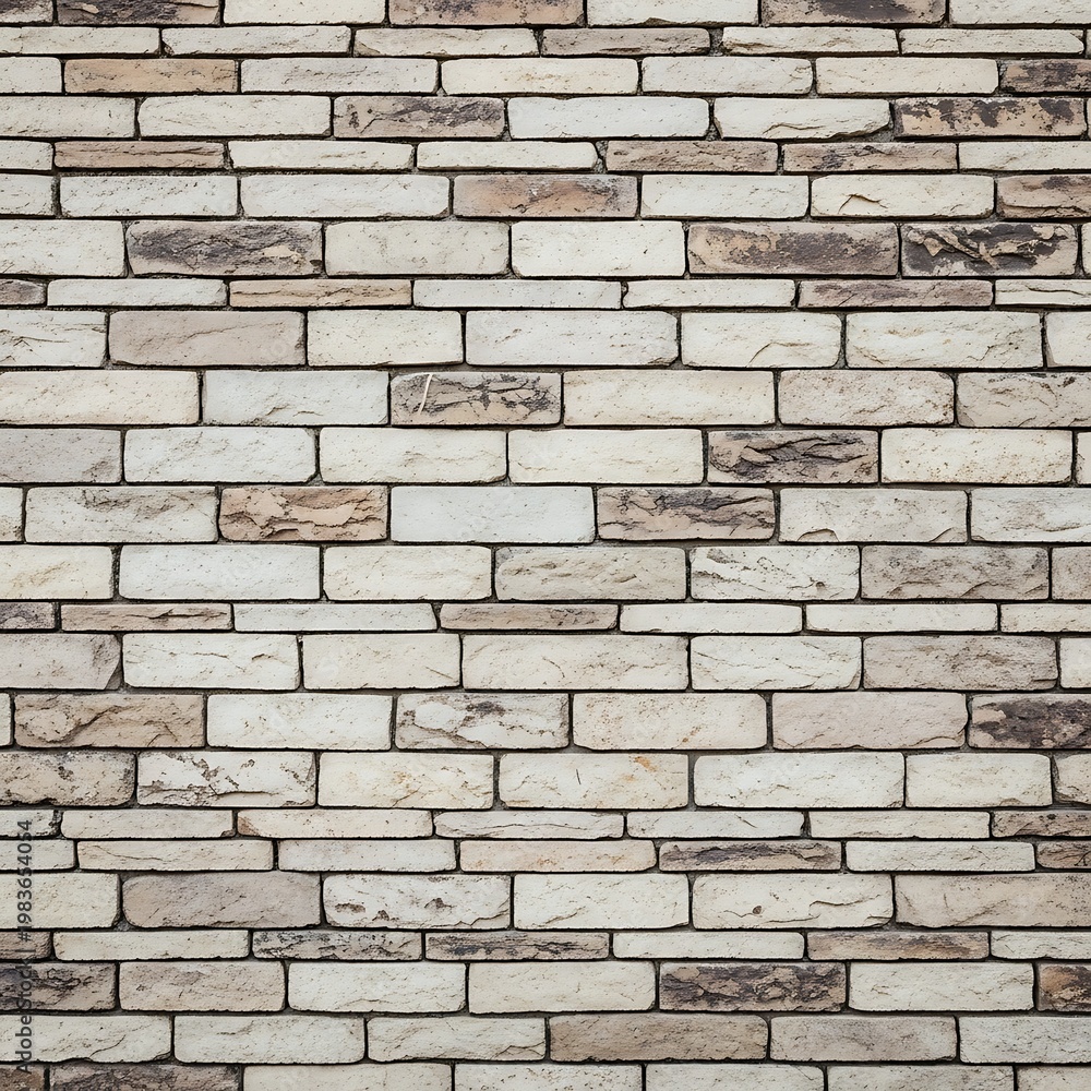 Obraz premium A detailed close-up view of a weathered, multi-colored stone wall pattern