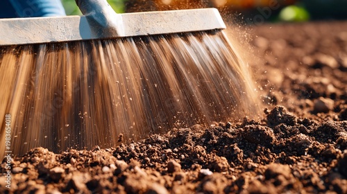 Gardening Activity Taking Place in Field With Young Plants Growing in Soil Du...
