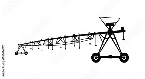 A stark black outline depicts a large center pivot irrigation system extending across a field demonstrating agricultural technology and a unique silhouette high quality