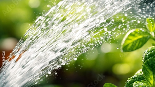Water Droplets Splash in Sunlight Near a Green Field During Evening Hours