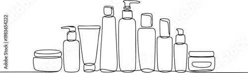 skin care continuous line. skin care line drawing with products. one line Icon drawing