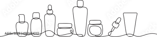 skin care continuous line. skin care line drawing with products. one line Icon drawing