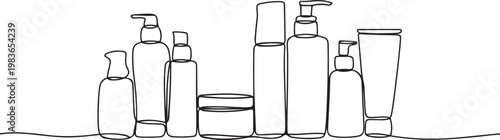 skin care continuous line. skin care line drawing with products. one line Icon drawing