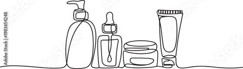 skin care continuous line. skin care line drawing with products. one line Icon drawing
