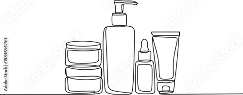 skin care continuous line. skin care line drawing with products. one line Icon drawing