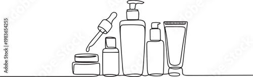 skin care continuous line. skin care line drawing with products. one line Icon drawing