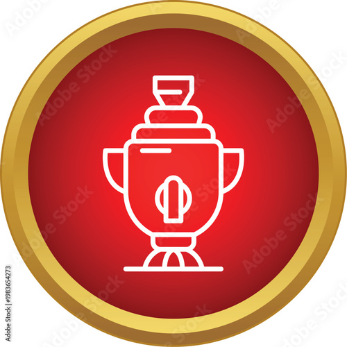 Samovar outline icon representing russian tea culture and tradition in a red circle