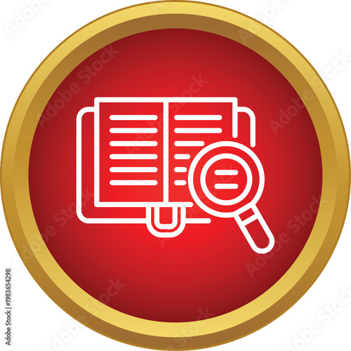 Book with a bookmark and magnifying glass symbolizing research and education