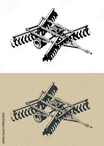 Agricultural disc harrow farm machinery