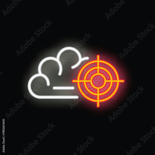 Neon sign showing a cloud computing symbol being targeted in crosshairs