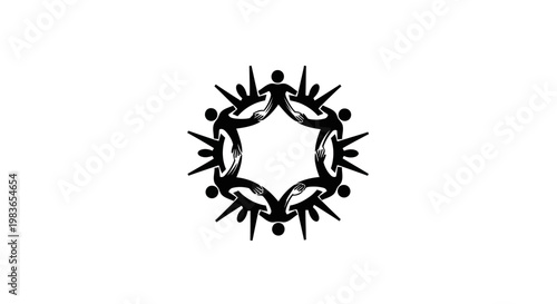 People joining hands in a circle.