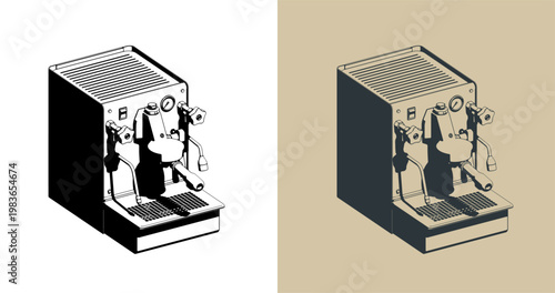 Professional espresso machine isometric illustrations