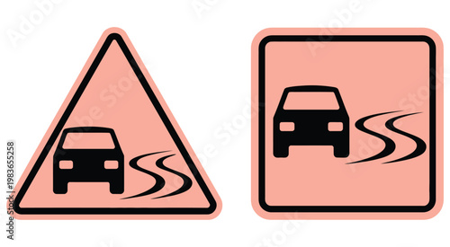 Gravel road hazard icon pack, loose stones warning symbols, falling rocks caution signs, traffic safety indicators, driving risk graphics, road surface alert icons