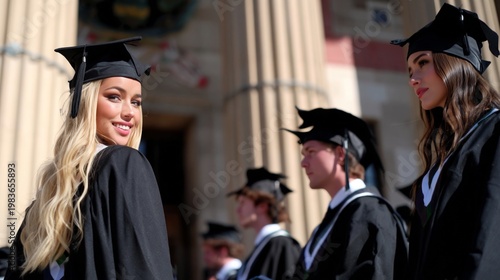 Graduation Ceremony at a University With Students Wearing Caps and Gowns